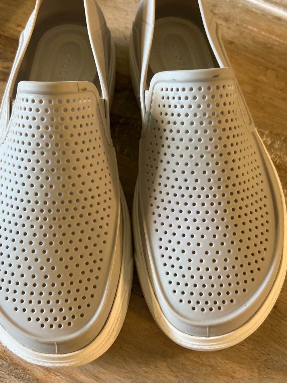 CROCS Women’s Perforated Slip-On Loafers - Light Gray